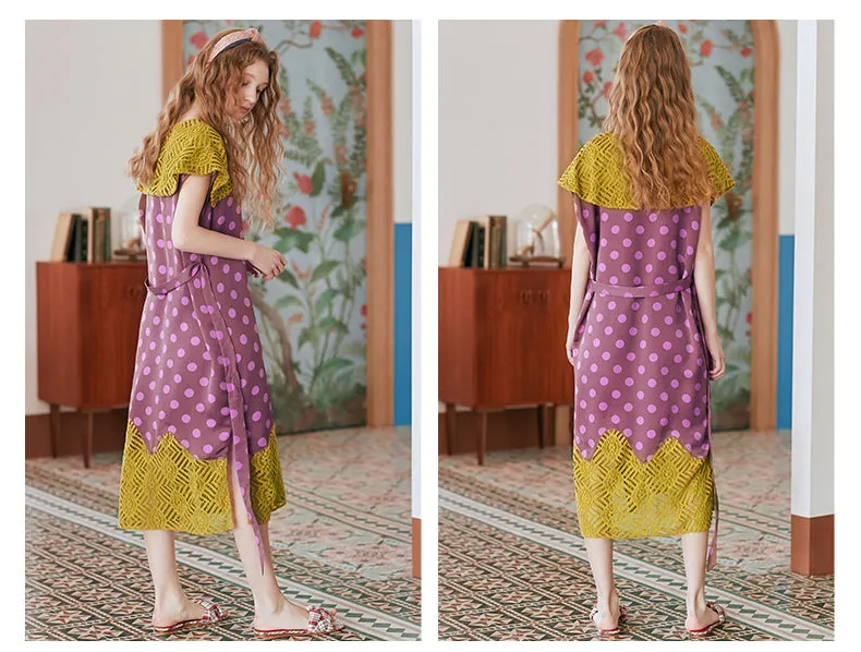 JAM PRINCESS MIDI DRESS WITH LACE COLLAR AND HEM IN YELLOW