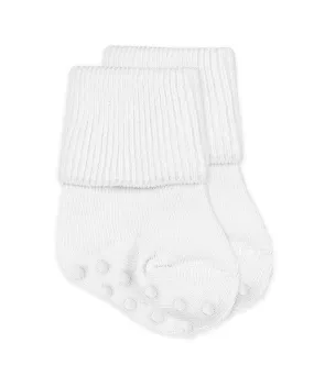 Jefferies Socks Non-Skid Smooth Toe Organic Cotton Turn Cuff Socks - White