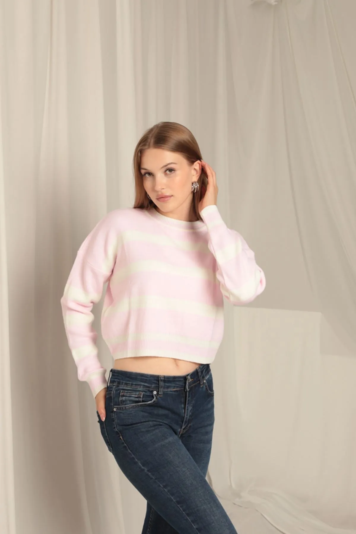 KKT Knitwear Fabric Striped Women's Pink Sweater - Ingolstadt