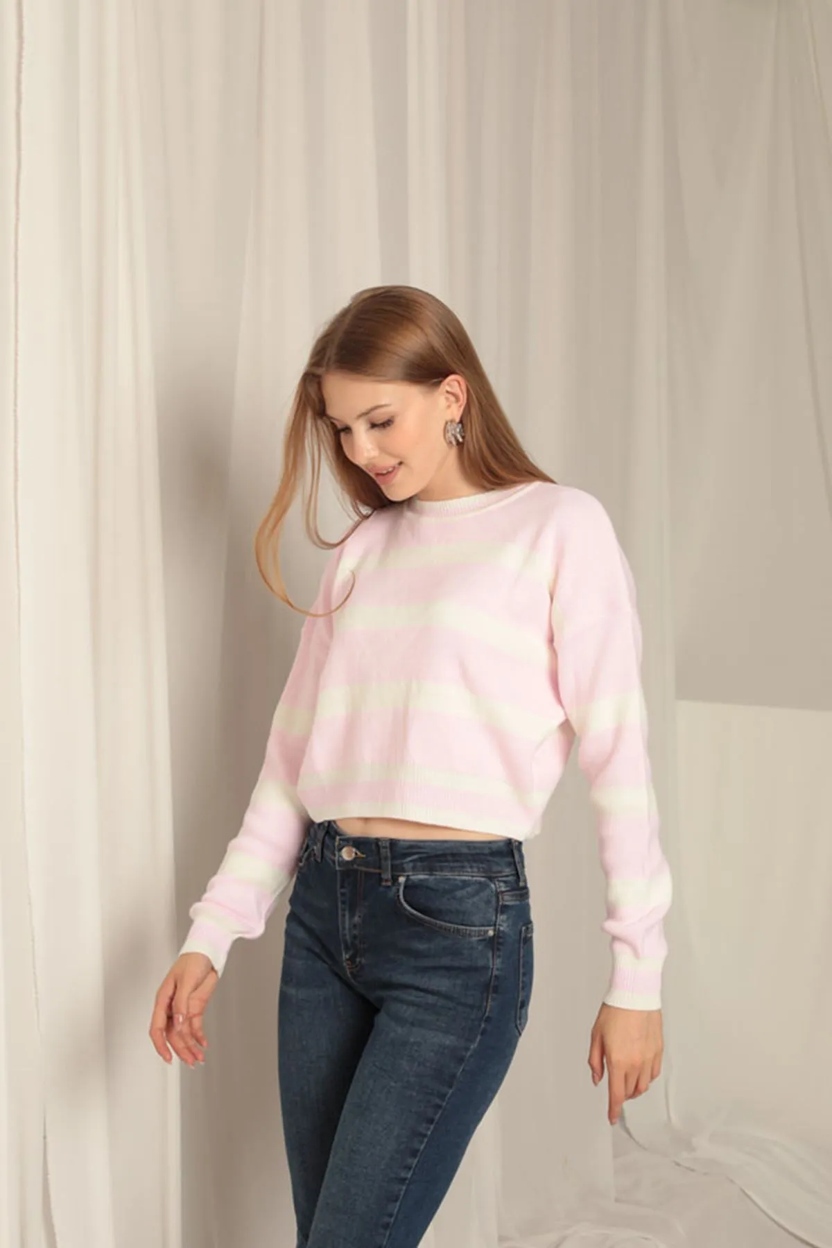 KKT Knitwear Fabric Striped Women's Pink Sweater - Ingolstadt