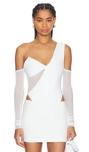 Lama Jouni Off Shoulder Mesh Bodysuit in Black
