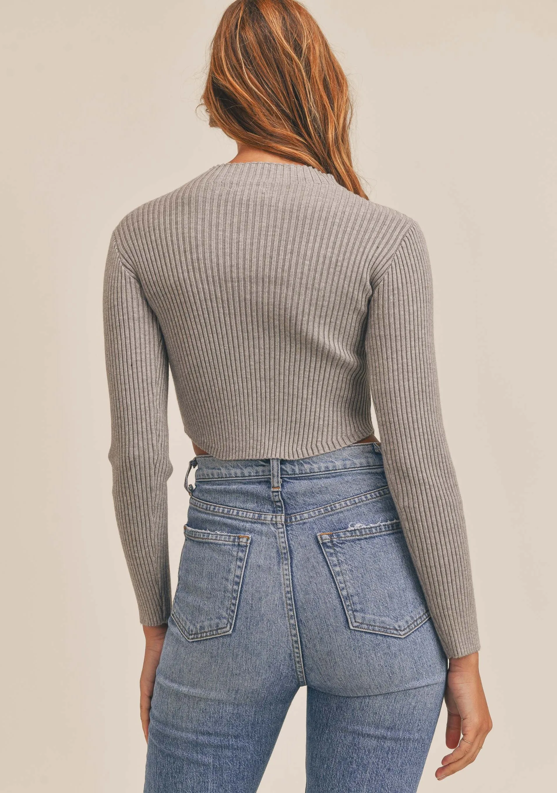 Long Sleeve Mock Neck Ribbed Sweater Crop Top