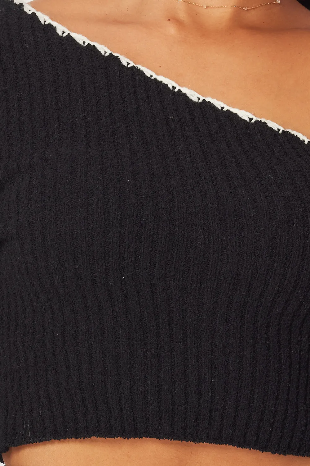 Madison One Shoulder Long Sleeve Knit Crop Top
