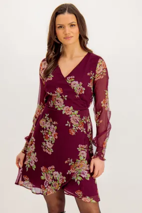 Marya Wine Floral Print Short Wrap Dress