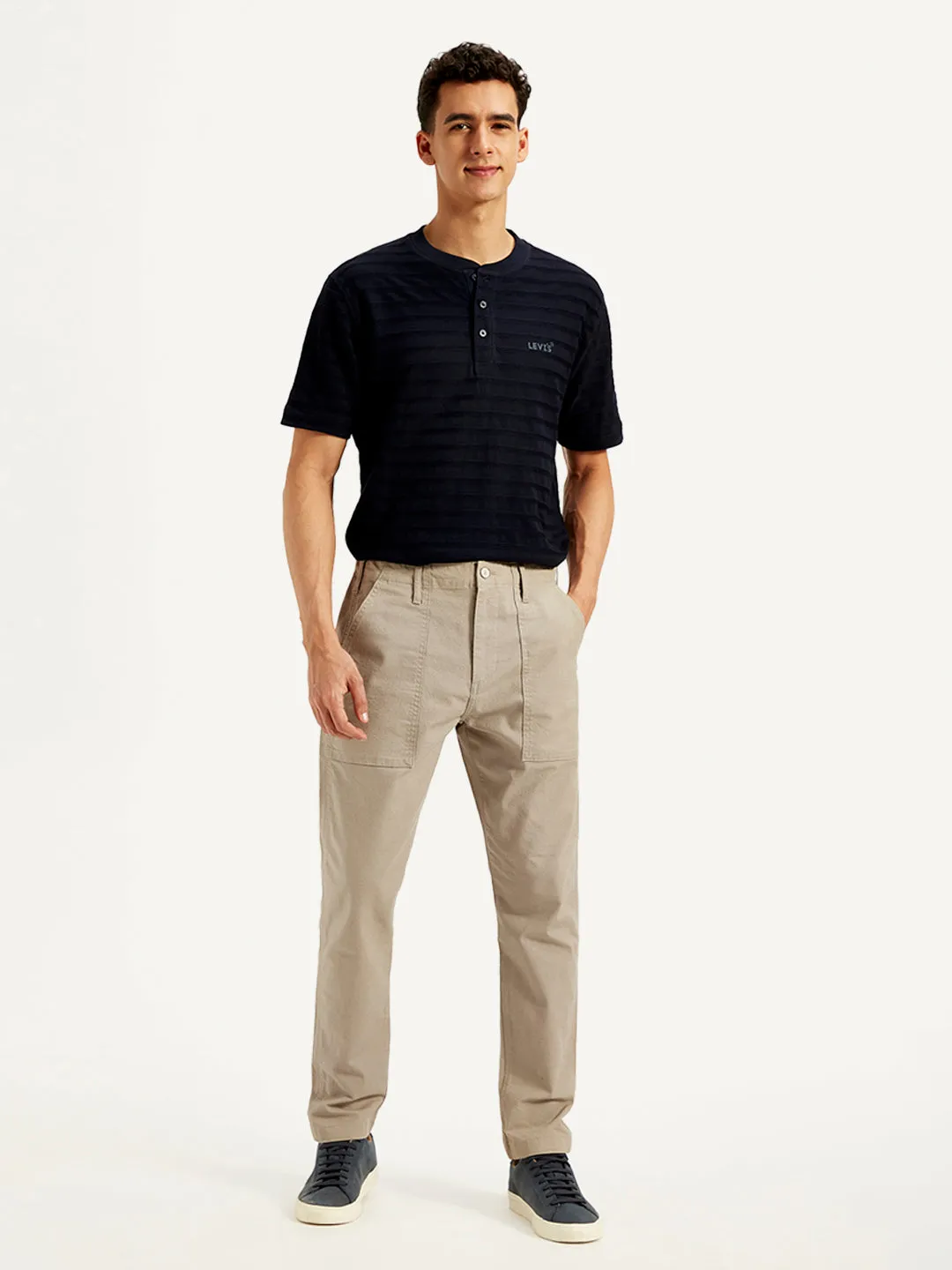 Men's Beige Slim Fit Trousers