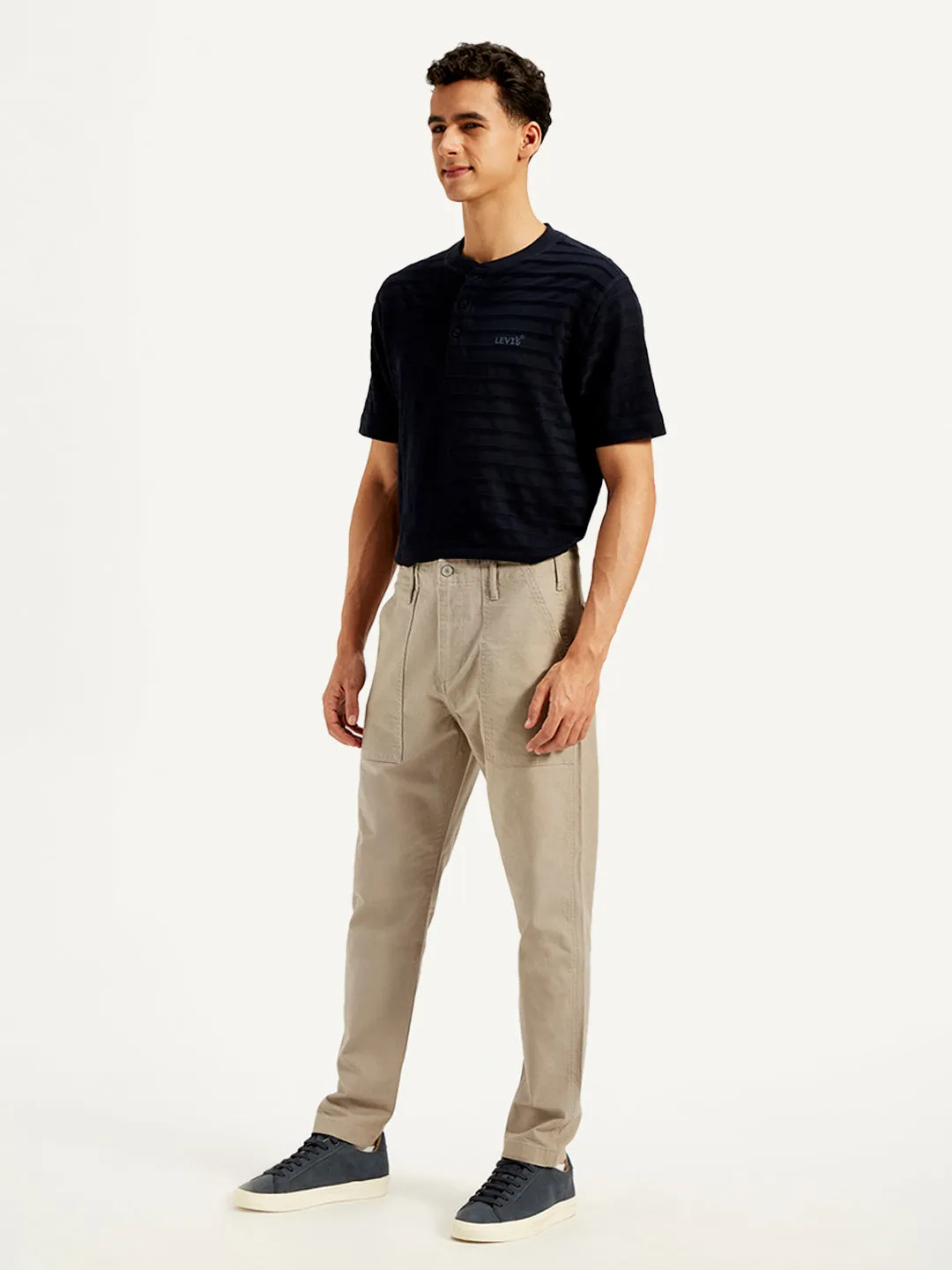 Men's Beige Slim Fit Trousers