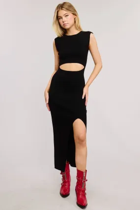 MIDI BODYCON DRESS WITH CUTOUT WAIST