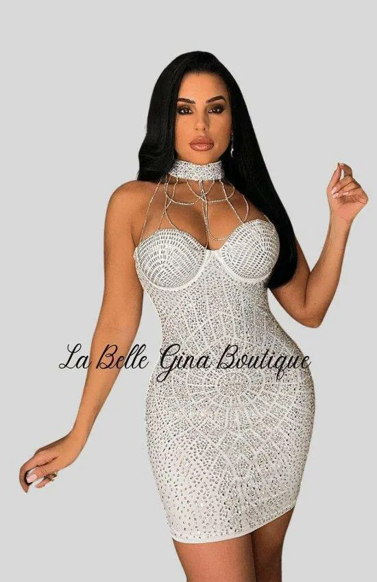 Mirtha tight chest tassel hot drill dress-white-FINAL SALE