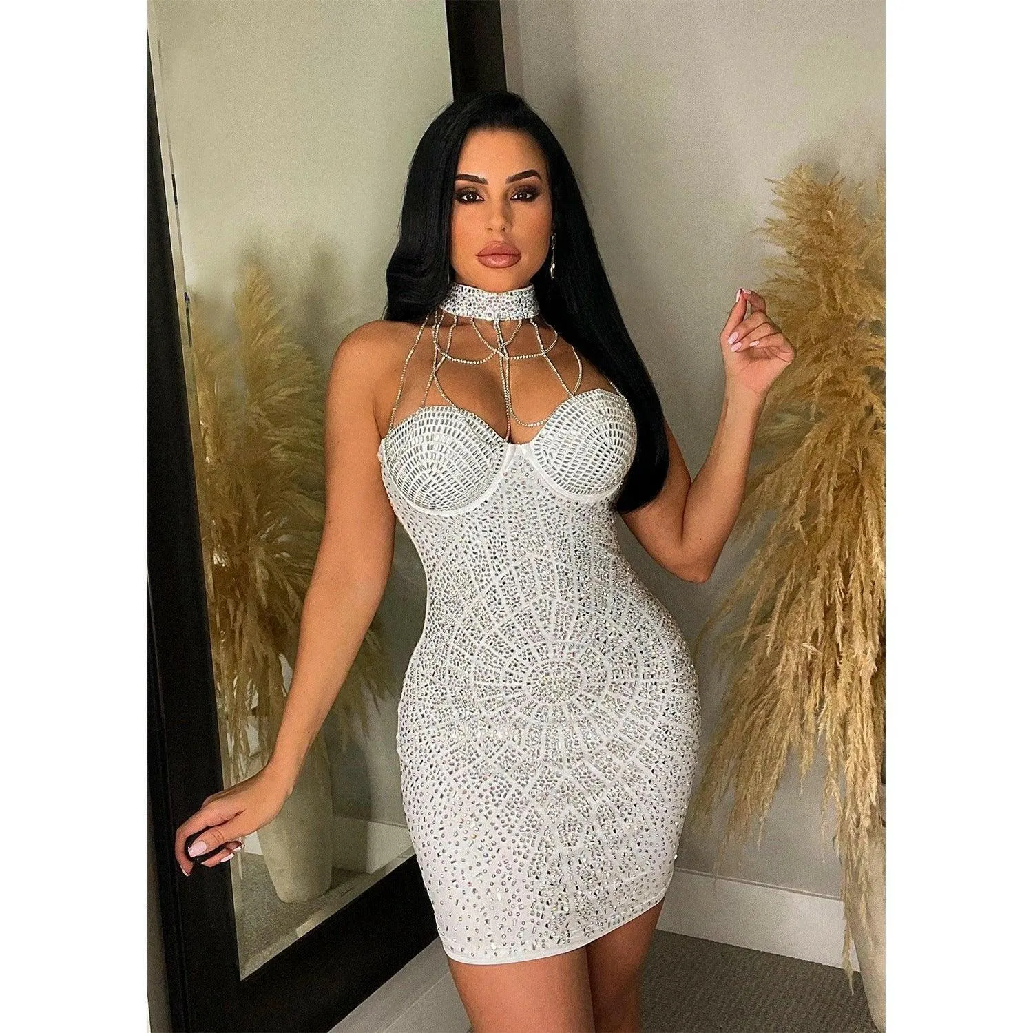 Mirtha tight chest tassel hot drill dress-white-FINAL SALE