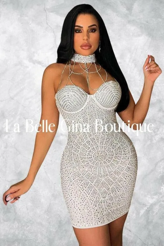 Mirtha tight chest tassel hot drill dress-white-FINAL SALE
