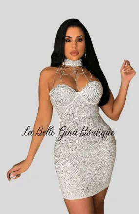 Mirtha tight chest tassel hot drill dress-white-FINAL SALE