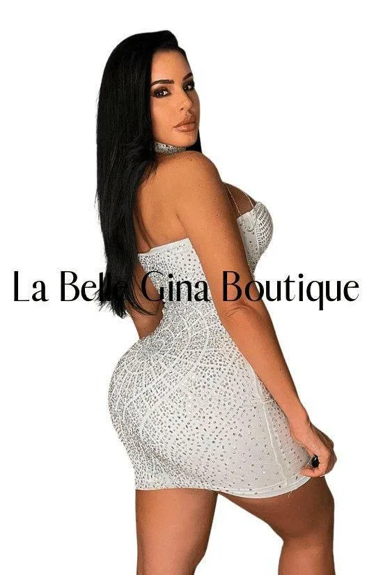 Mirtha tight chest tassel hot drill dress-white-FINAL SALE