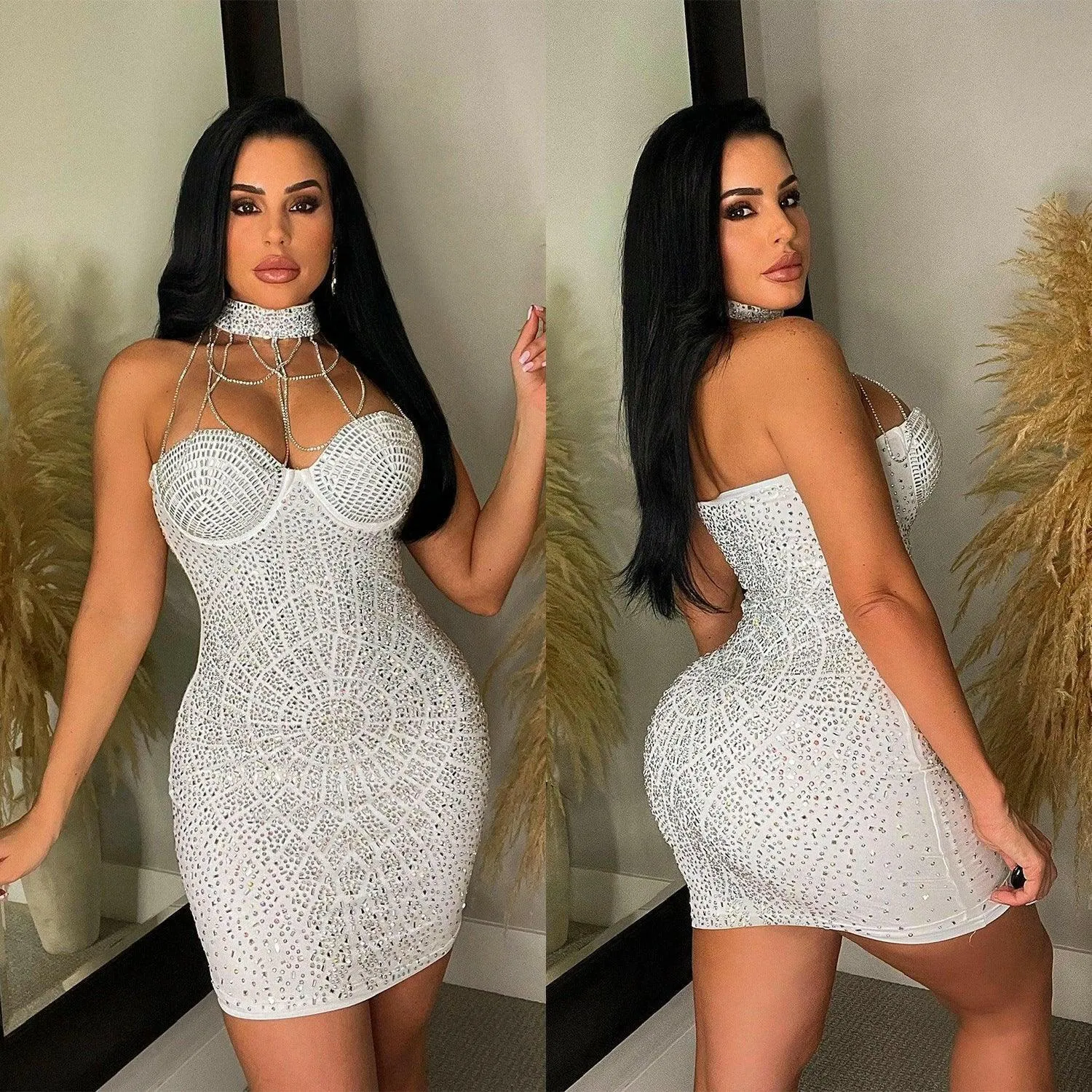 Mirtha tight chest tassel hot drill dress-white-FINAL SALE