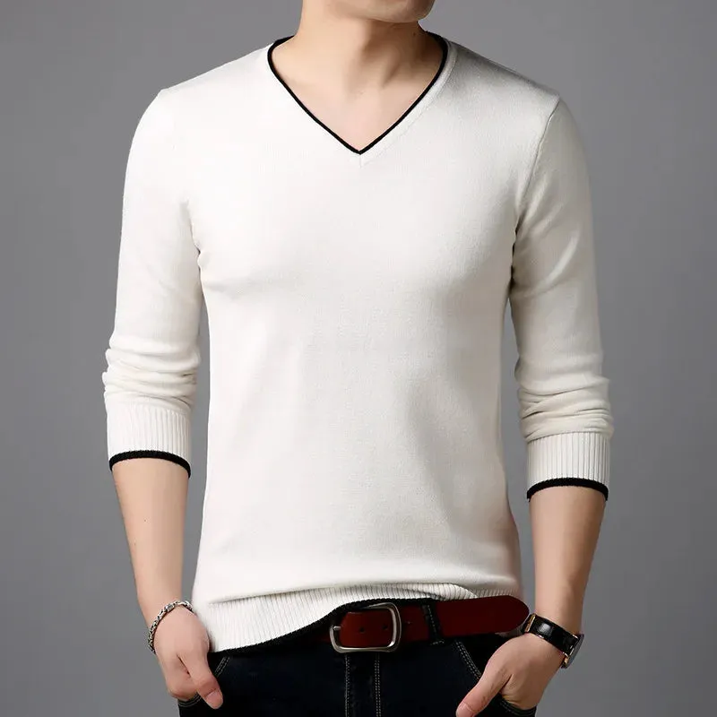 Männer Pullover Mode V-ausschnitt Gestrickte Pullover Slim Fit Frühling Herbst Koreanische Mens Kleidung Täglichen Weiß Schwarz Pullover Männer Pullover