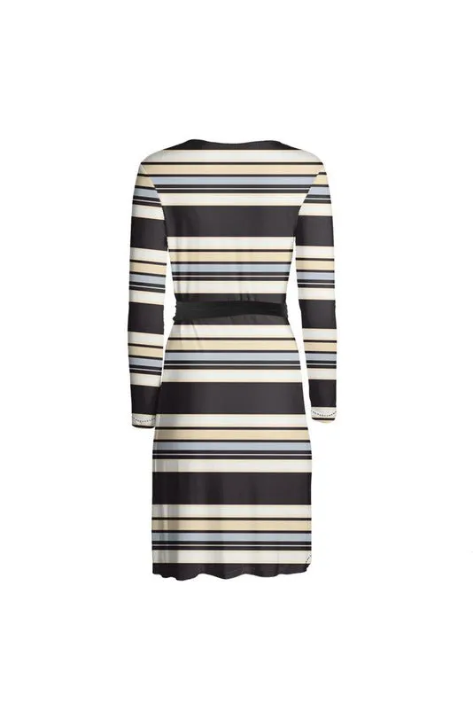 Mocha Striped Designer Wrap Dress