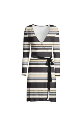 Mocha Striped Designer Wrap Dress