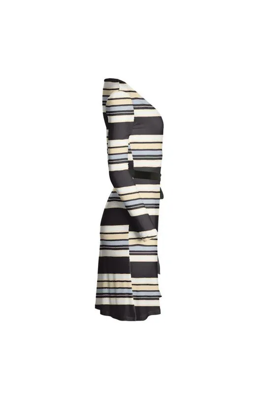 Mocha Striped Designer Wrap Dress