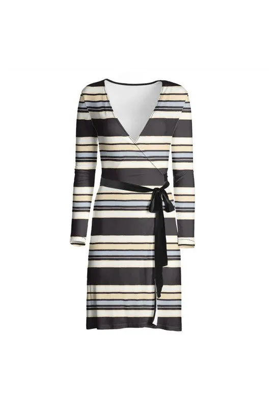 Mocha Striped Designer Wrap Dress