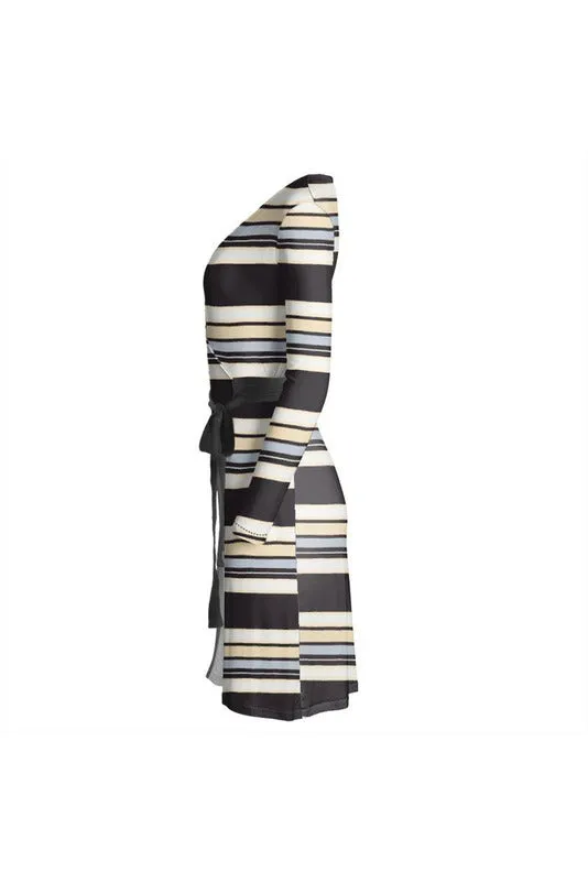 Mocha Striped Designer Wrap Dress
