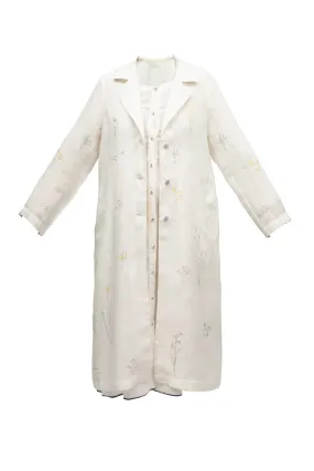 Monaco Floral Linen Coat - White