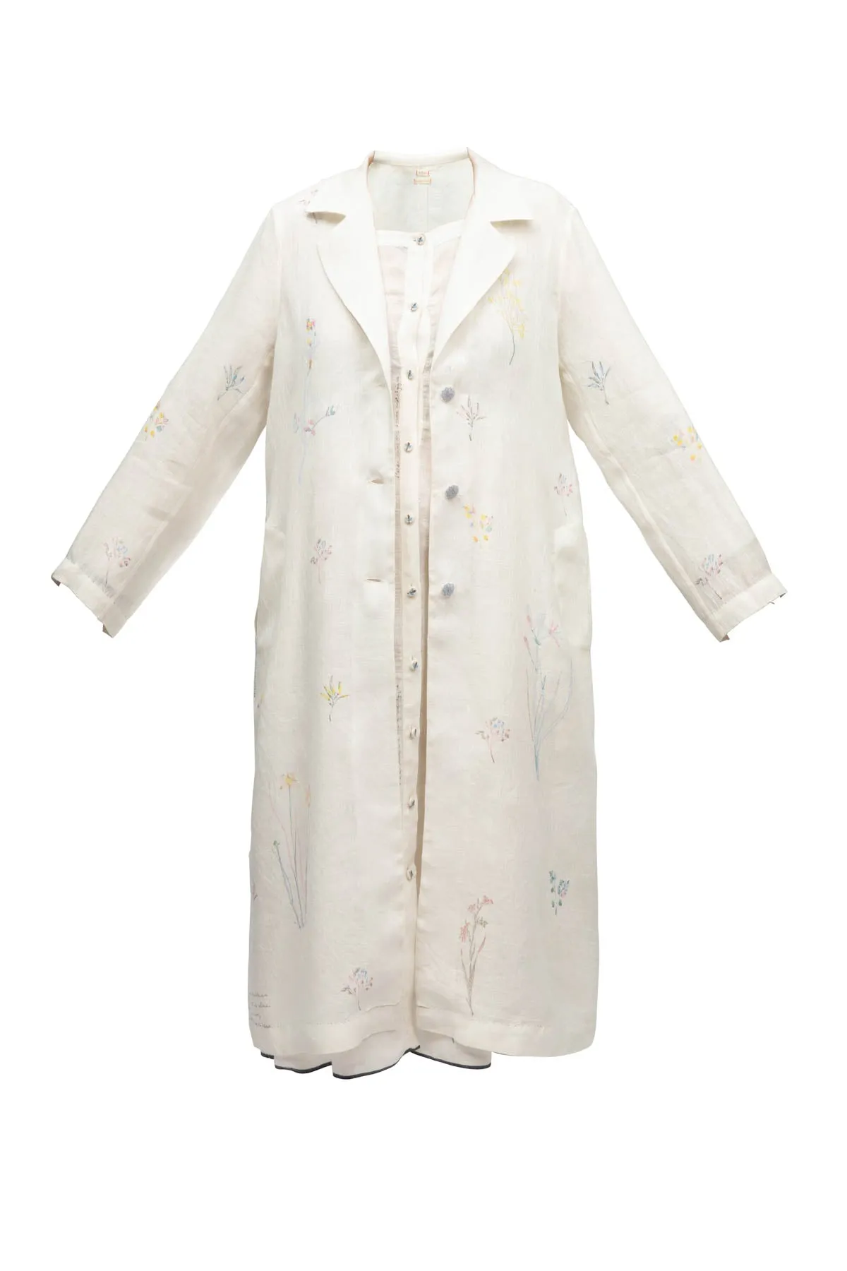 Monaco Floral Linen Coat - White