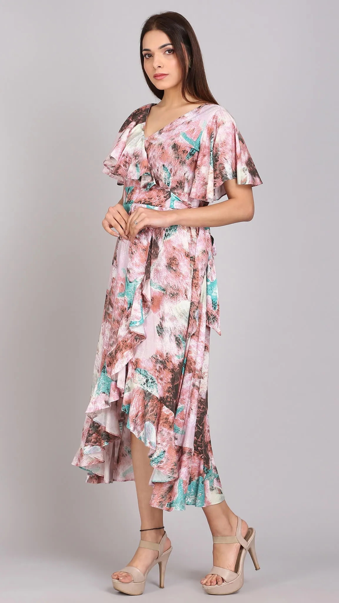 Multi Printed Wrap Maxi Dress