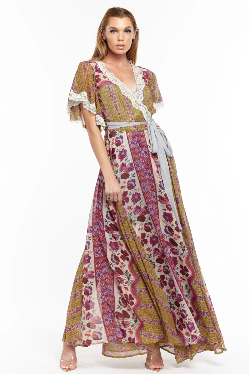 Mustard and Fuchsia Floral Safari Babe Maxi Dress