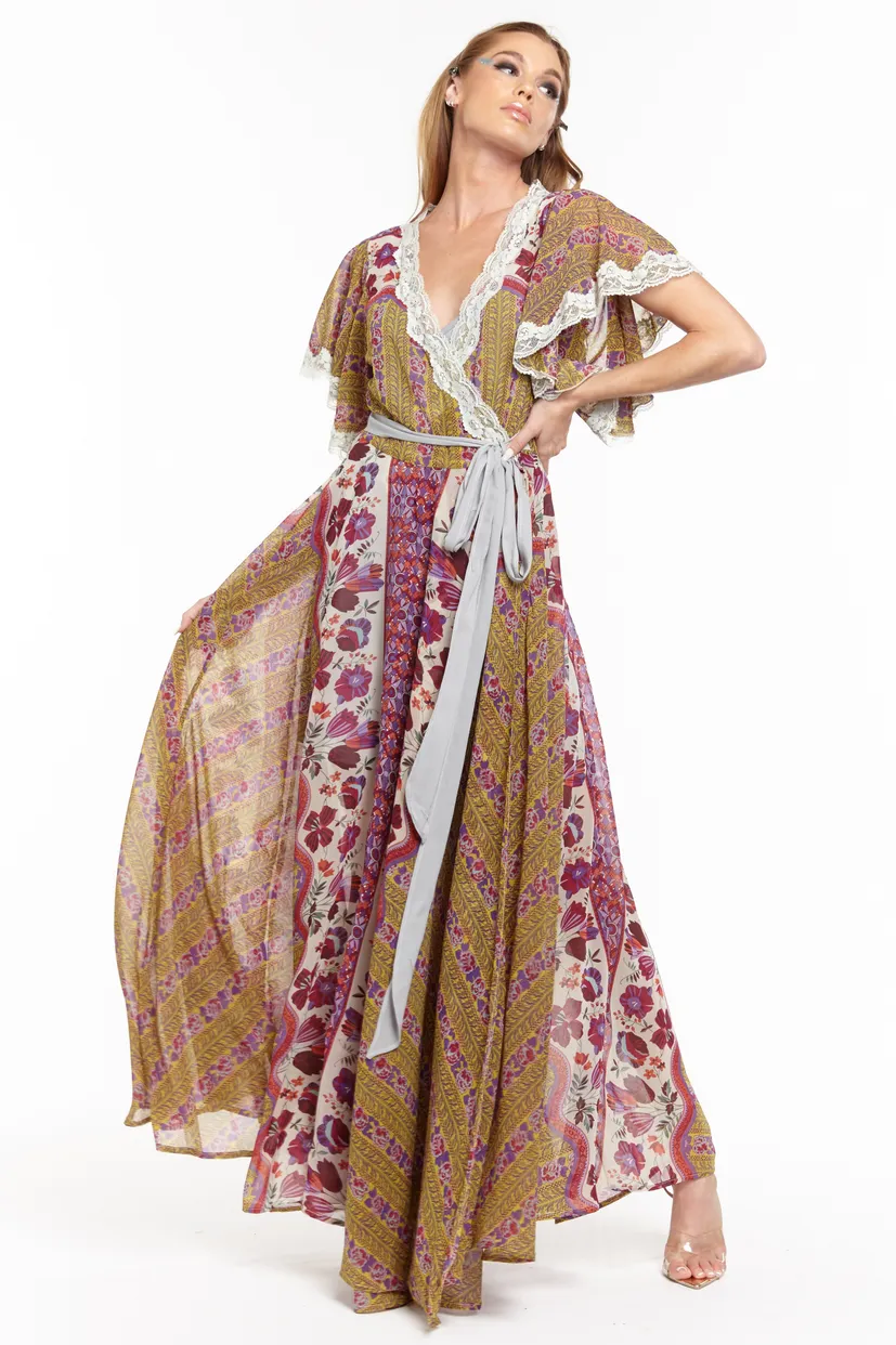 Mustard and Fuchsia Floral Safari Babe Maxi Dress