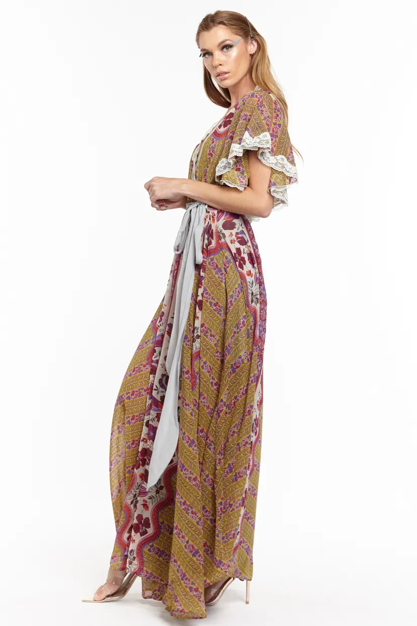 Mustard and Fuchsia Floral Safari Babe Maxi Dress