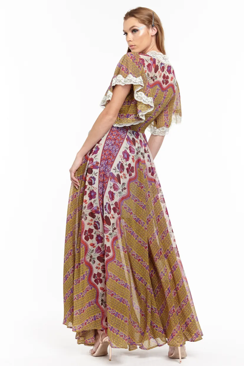 Mustard and Fuchsia Floral Safari Babe Maxi Dress