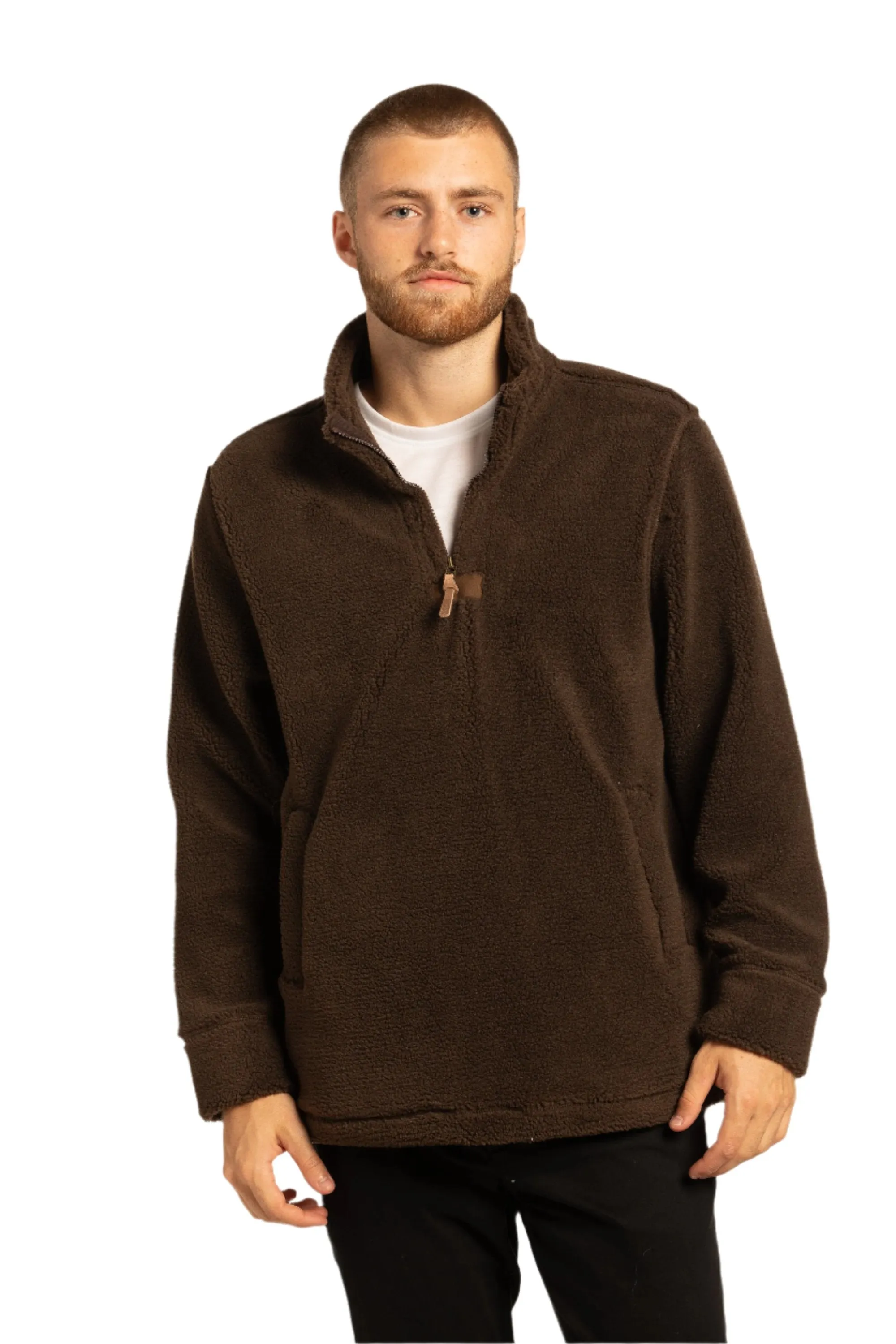 Newtownards 1/4 Top  Fleece Pullover in Mocha Brown