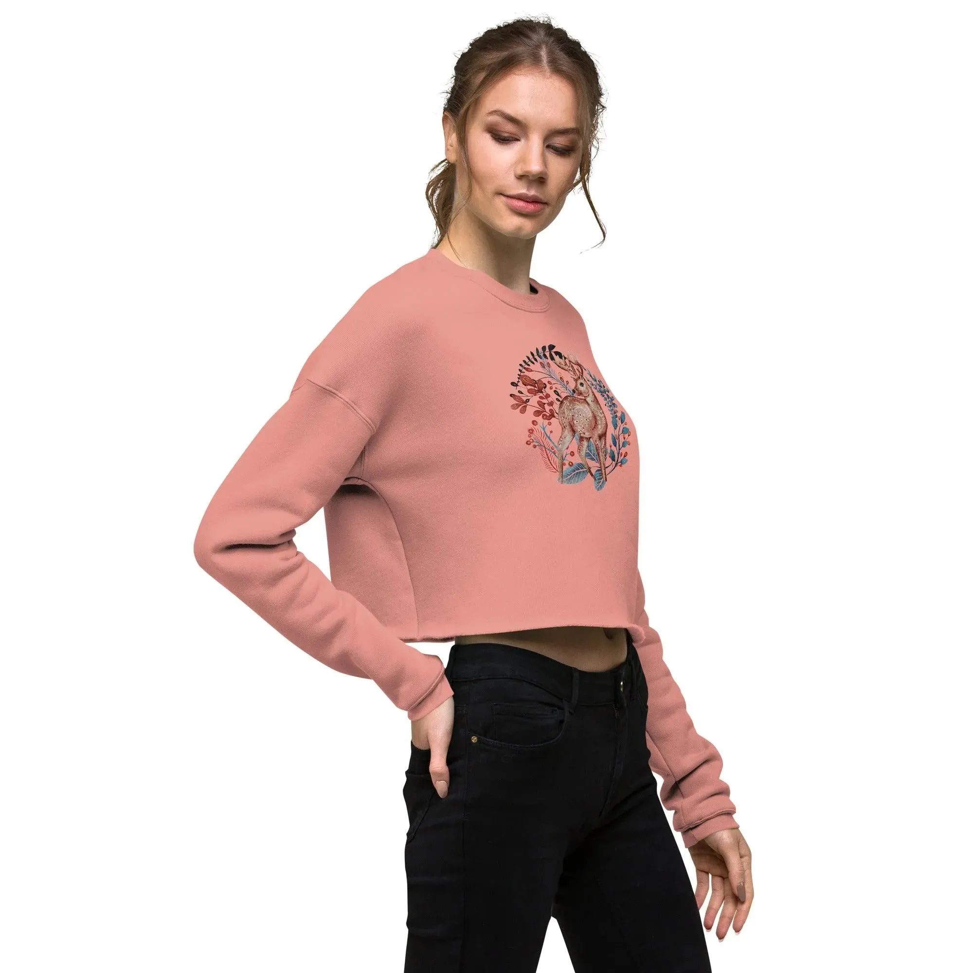 Nordic Winter Cropped Sweatshirt - Deer
