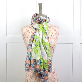 One Hundred Stars Geometric Print. Lime Green & Peach Scarf.