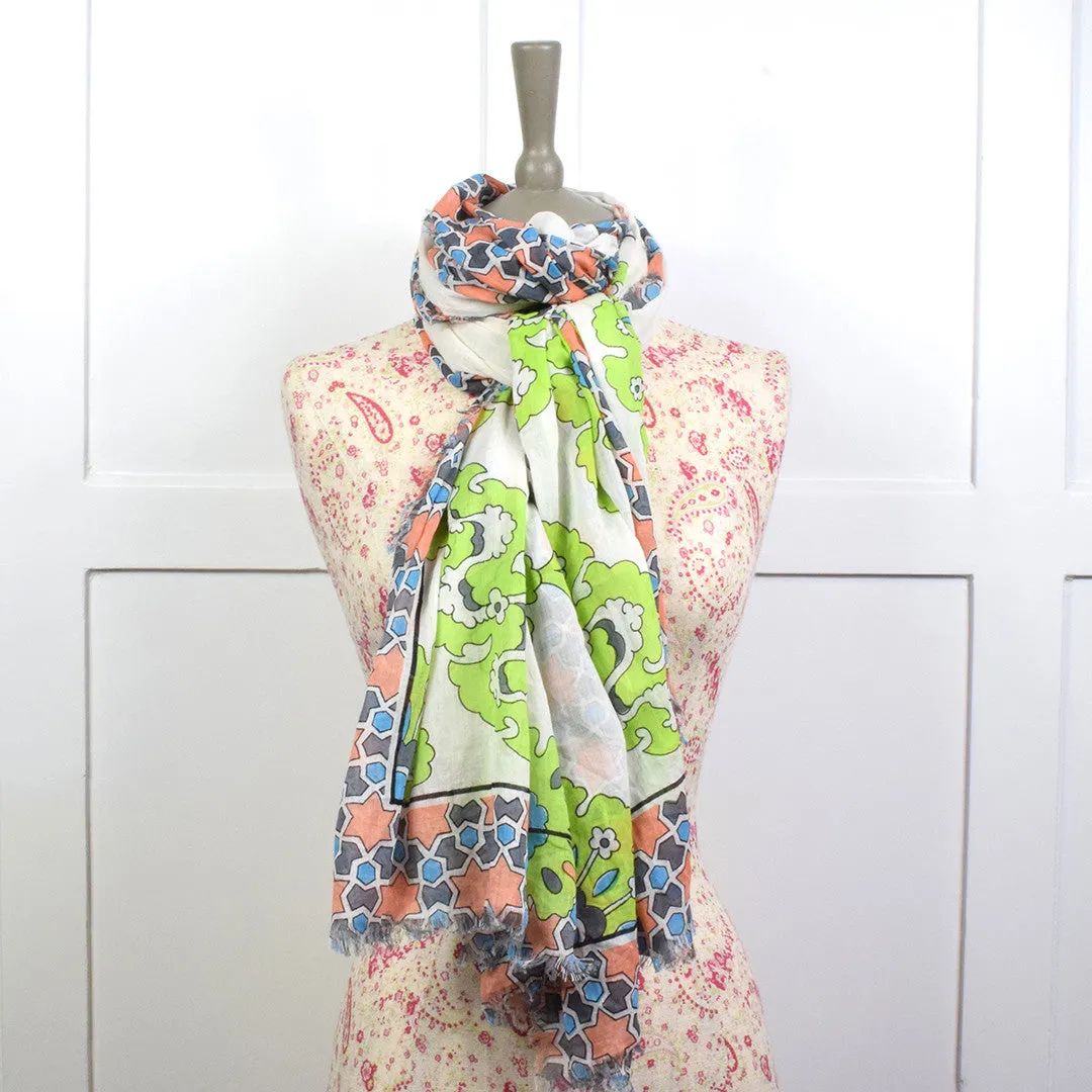 One Hundred Stars Geometric Print. Lime Green & Peach Scarf.