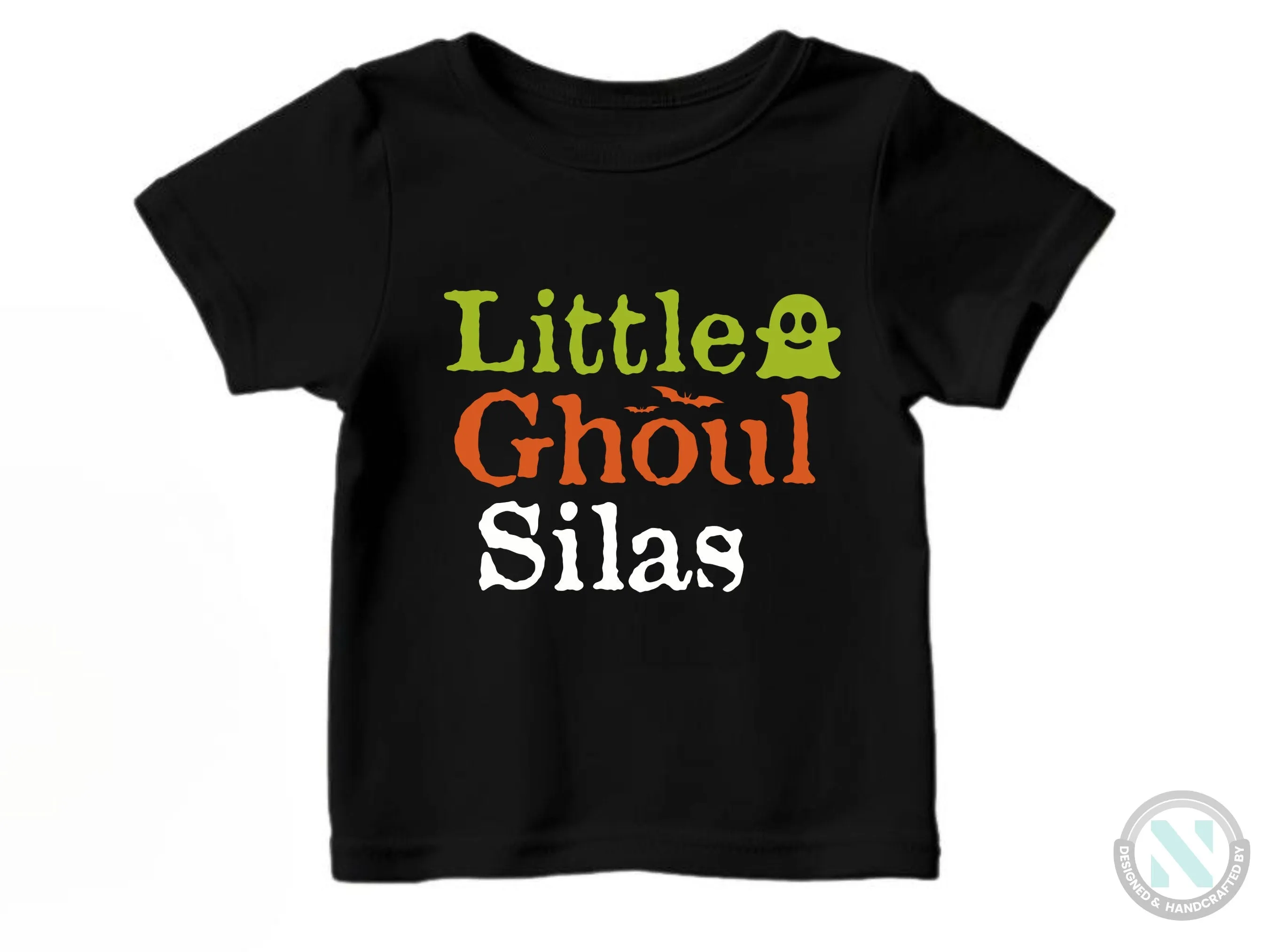 Personalize Name Halloween Baby Bodysuit Gift for Boys with “Little Ghoul”