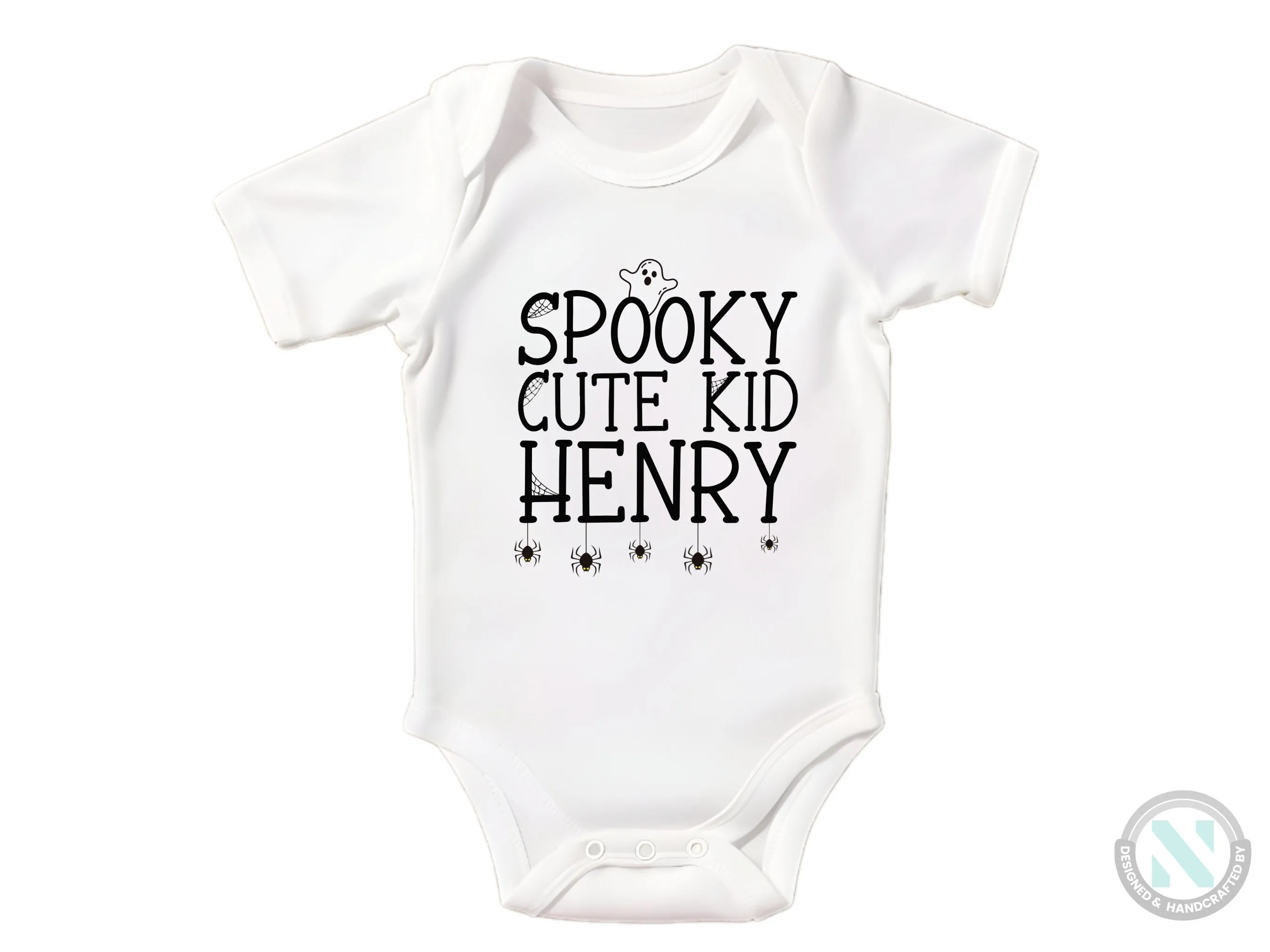 Personalize Name Halloween Baby Grow Gift for Boys with “Spooky Cute Kid”
