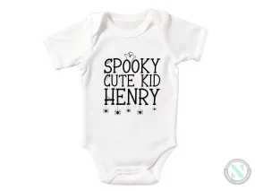 Personalize Name Halloween Baby Grow Gift for Boys with “Spooky Cute Kid”