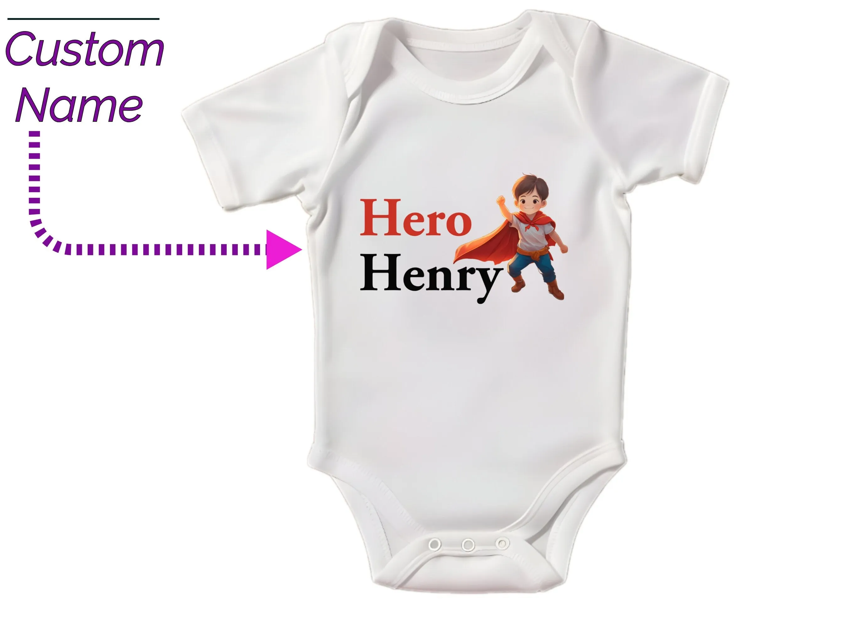 Personalized Short Sleeve Cotton Baby Boys Bodysuit Gift with Hero Printed
