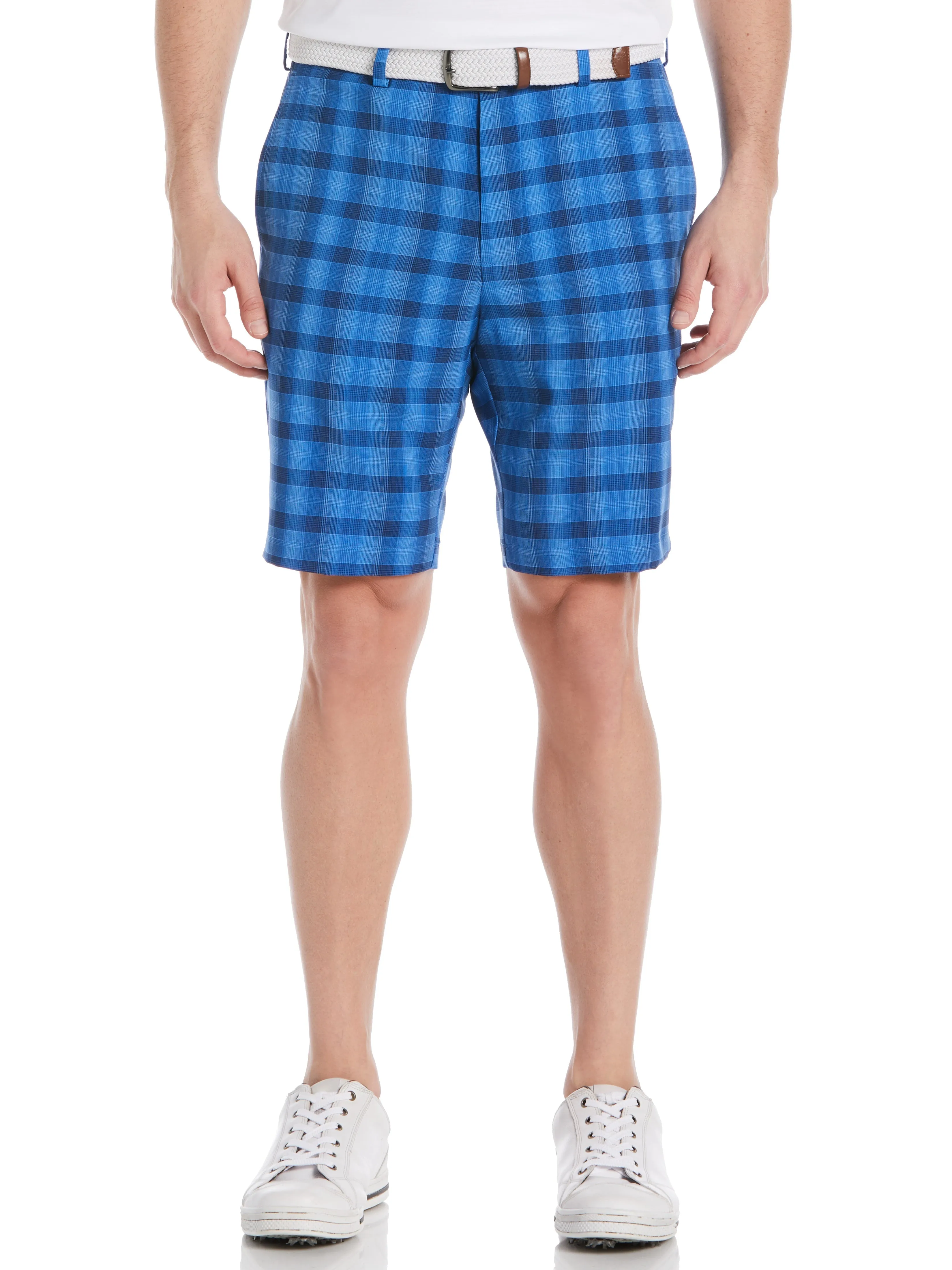Pga Tour Men's Moisture Wicking Shadow Plaid 9" Golf Shorts Peacoat Blue 42
