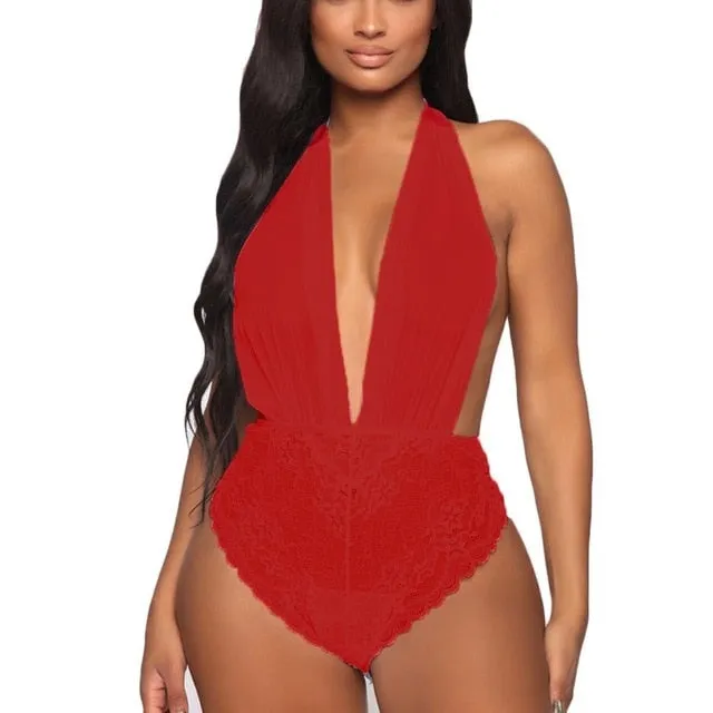 Plus Size Deep V-Neck Bandage Lingerie Bodysuit