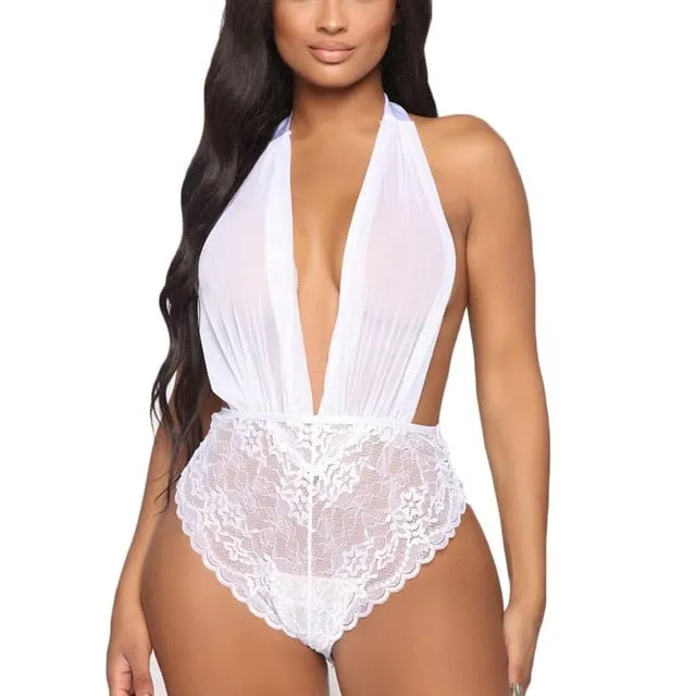 Plus Size Deep V-Neck Bandage Lingerie Bodysuit