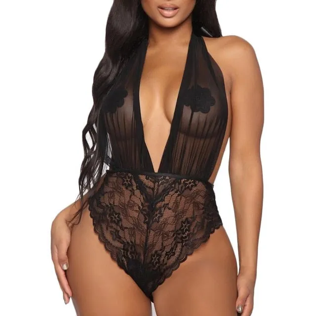 Plus Size Deep V-Neck Bandage Lingerie Bodysuit