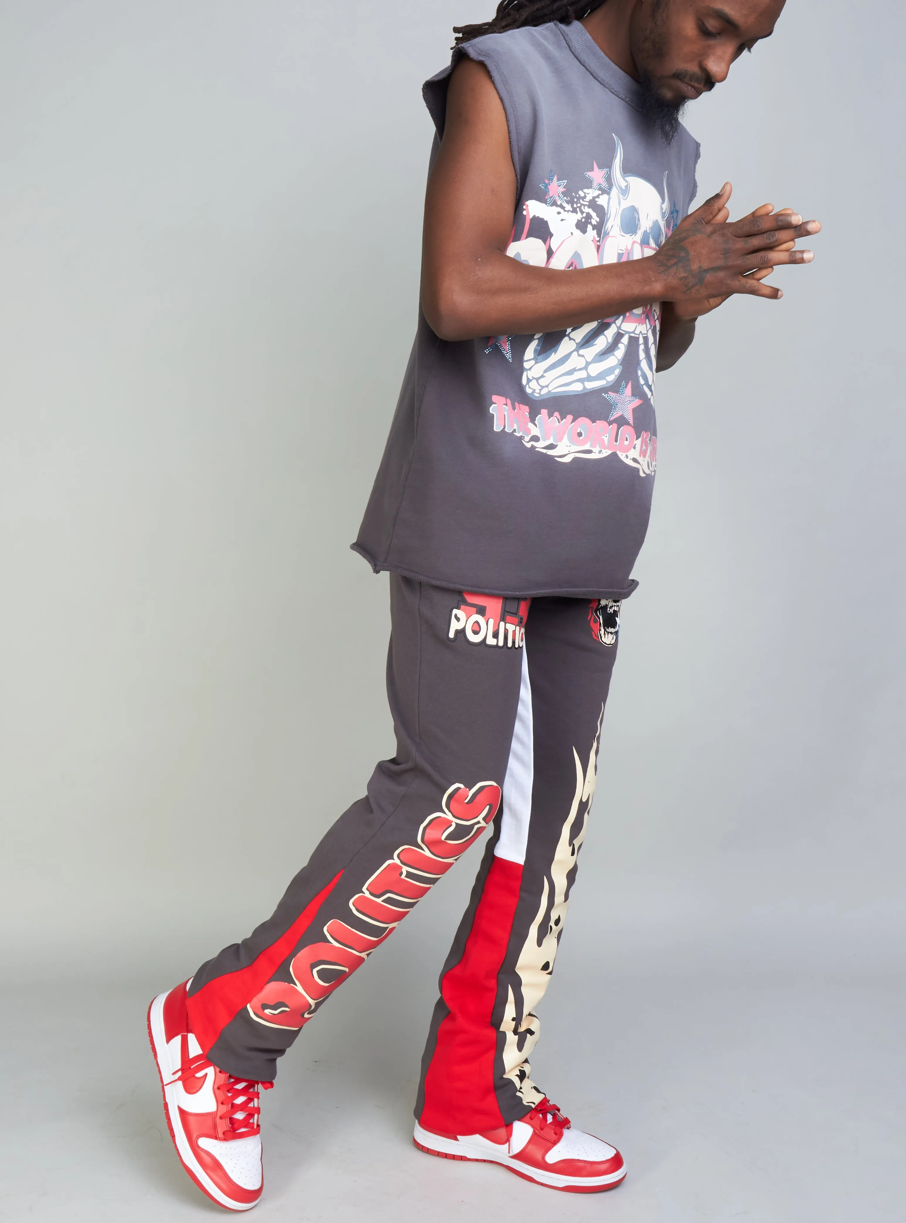 Politics Sweatpants - Stockten - Grey, Red And Tan - 702
