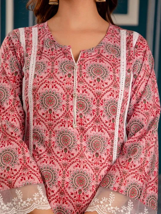 Printed Regular Pure Cotton Kurta & Trousers With Dupatta
