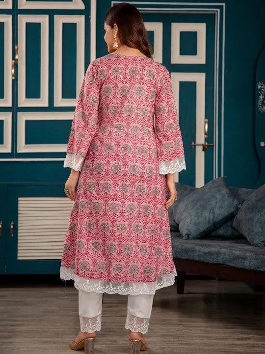 Printed Regular Pure Cotton Kurta & Trousers With Dupatta