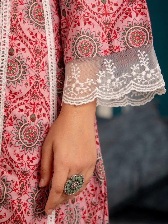 Printed Regular Pure Cotton Kurta & Trousers With Dupatta