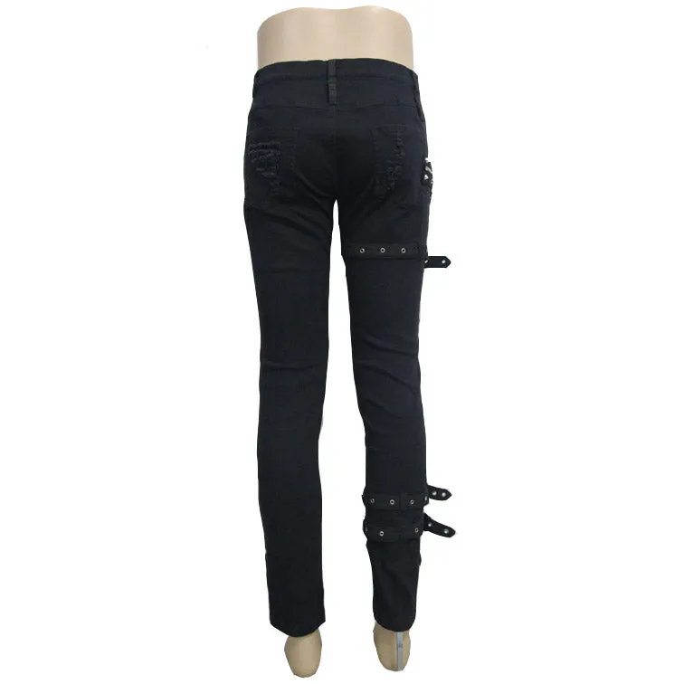 PT040 daily life wear men metallic punk broken holes trousers with loops