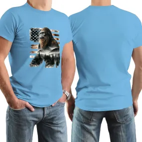 Sasquatch, Bigfoot w flag, Short Sleeve cotton T-shirt