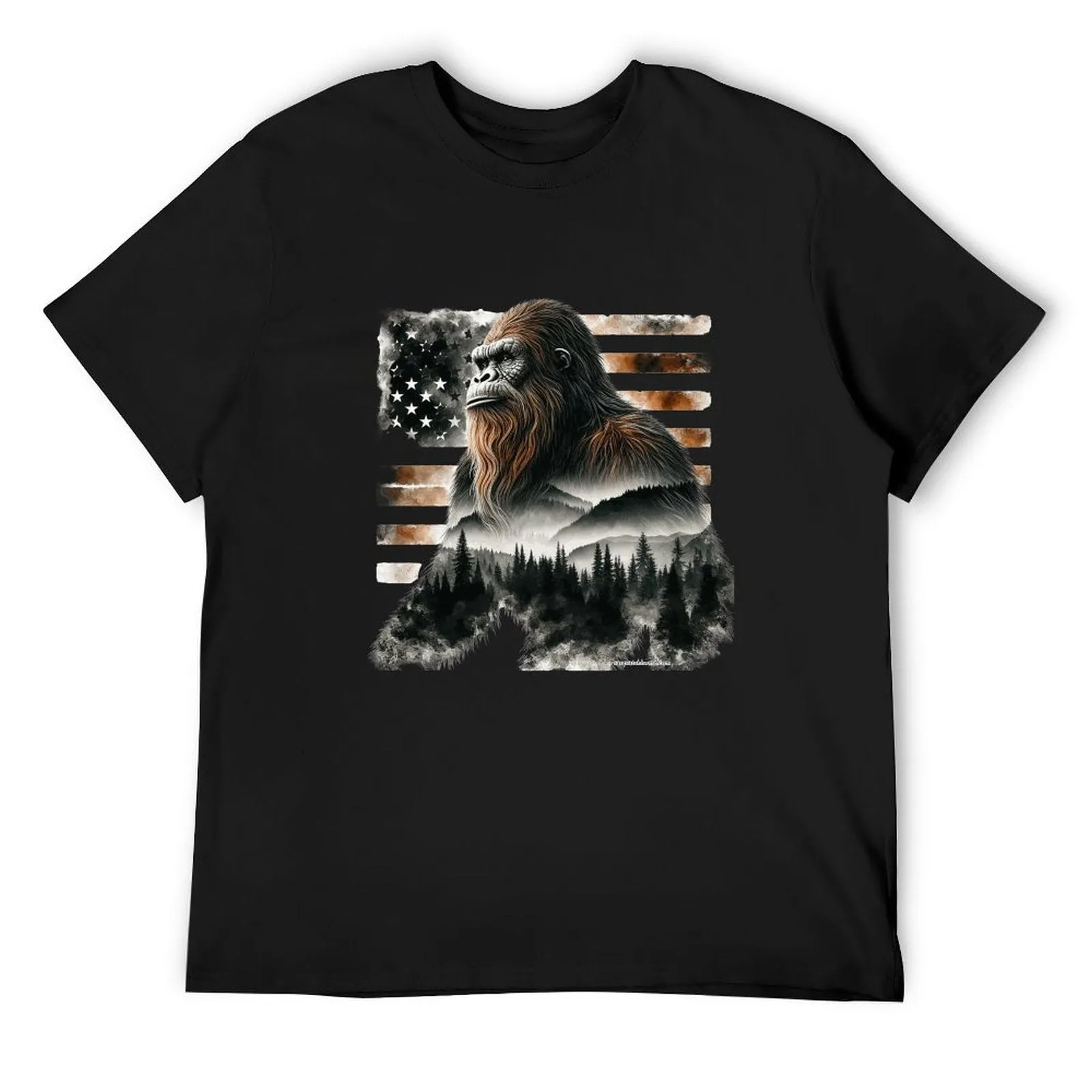 Sasquatch, Bigfoot w flag, Short Sleeve cotton T-shirt