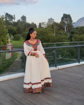 Sophisticated Handmade Traditional Ethiopian Dress: with Colorful Embellishment Habesha Dress Stylish Habesha Kemis